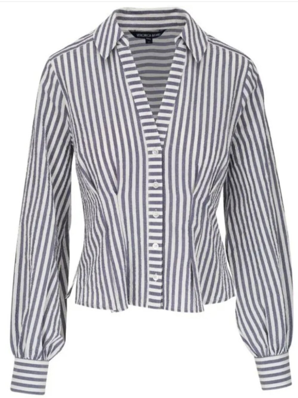 Veronica Beard Ertha Seersucker Long Sleeve Button Up Shirt Size Medium